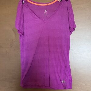 adidas Magenta V‑Neck Athletic Tee